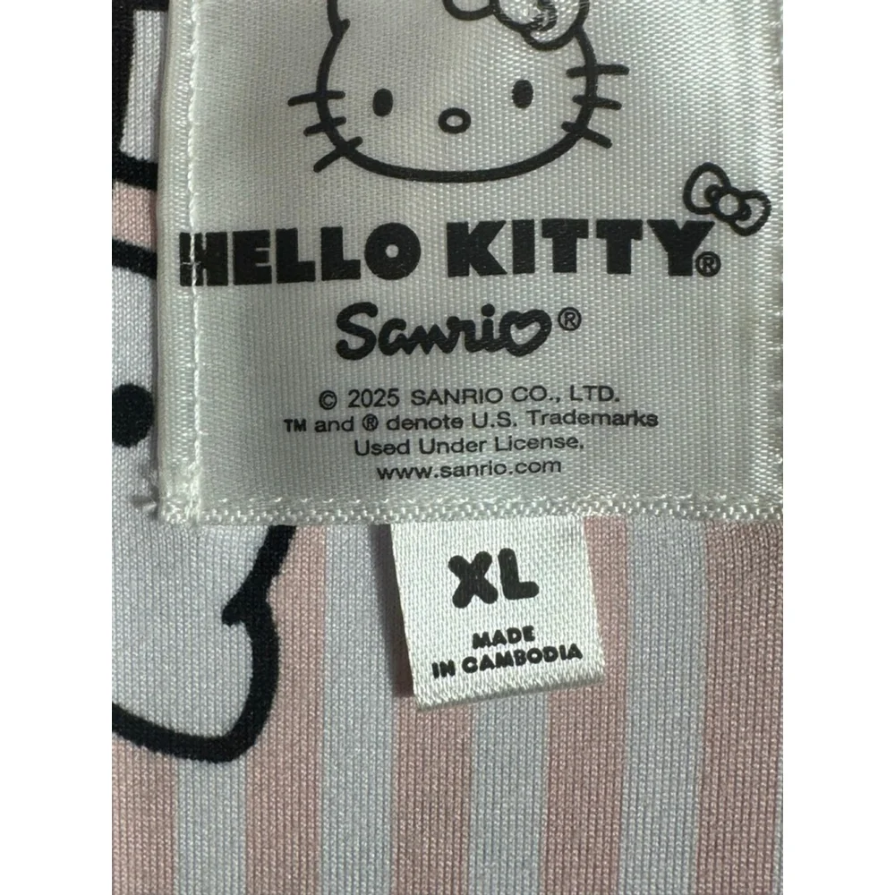 Size XL Hello Kitty Pink & White Striped Women’s Pajamas PJ Pant Set Teddy Bear